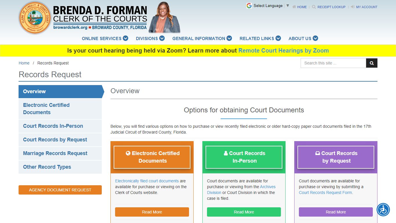 Records Request - Broward County Clerk of Courts